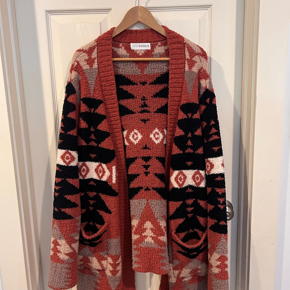Cozy Aztec Print Open Cardigan
